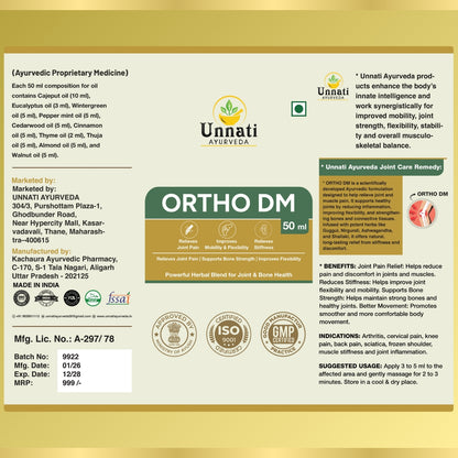 Ortho DM Asthicare Oil with Nilgiri, Gandhpura, Guggul, Nirgundi & Wintergreen – Ayurvedic Joint Pain Relief & Mobility Support