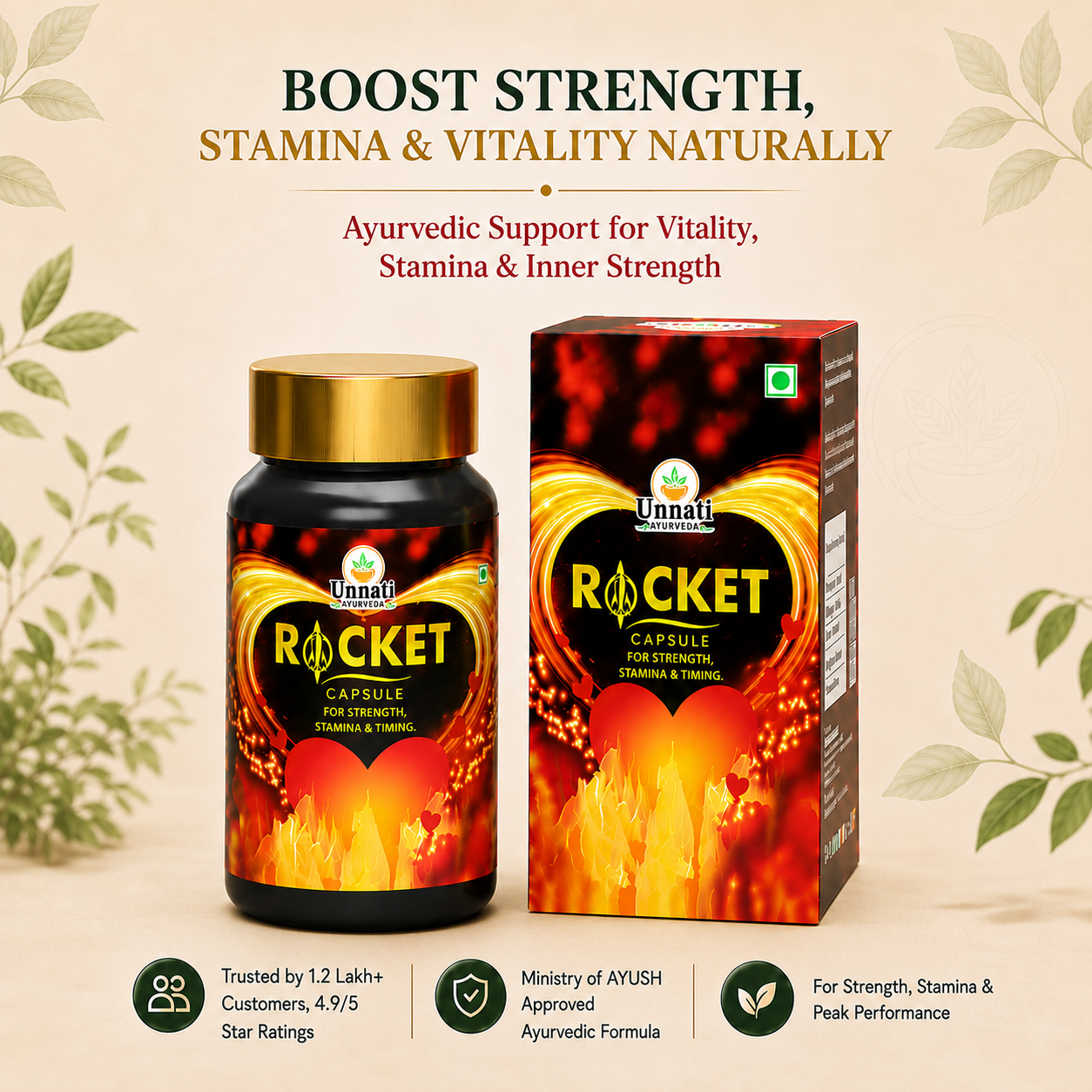 Rocket Capsules: Ayurvedic Medicine for Strength, Stamina, Timing & Performance in Men (Ministry of Ayush Approved)