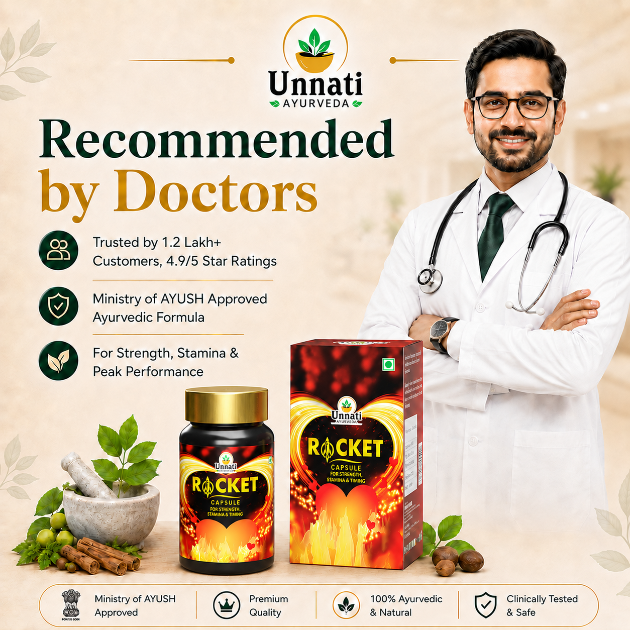 Rocket Capsules: Ayurvedic Medicine for Strength, Stamina, Timing & Performance in Men (Ministry of Ayush Approved)
