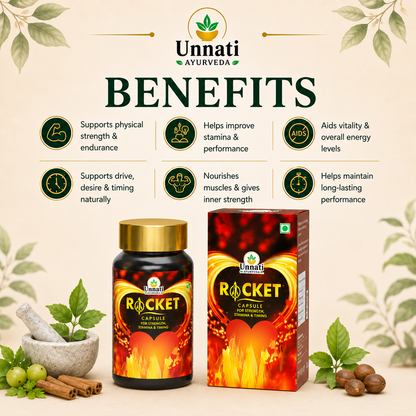 Rocket Capsules: Ayurvedic Medicine for Strength, Stamina, Timing & Performance in Men (Ministry of Ayush Approved)